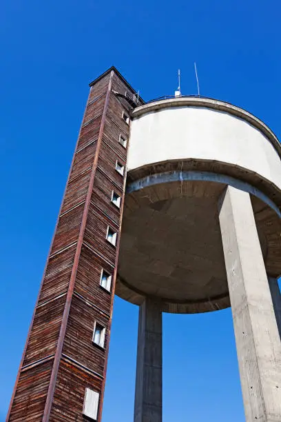 Hornefors, Norrland Sweden - May 23, 2021: water tower from the side in early summer