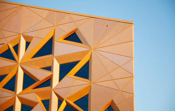 istock Uppsala, Sweden - June 21, 2019: modern house with geometric triangles on the facade 1620347960