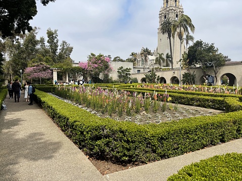Alcazar Garden, named because its design is patterned after the gardens of Alcazar Castle in Seville, Spain, The photo was taken on April 23 2023 in Alcazar Garden San Diego, CA 92103 USA.