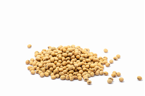Natural soybeans on white background