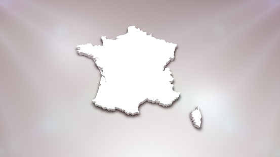 France 3D Map on White Background, \nUseful for Politics, Elections, Travel, News and Sports Events