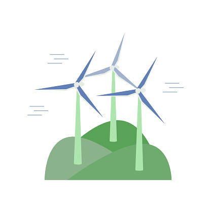 Wind energy, wind turbine, wind power Icon on the white background.