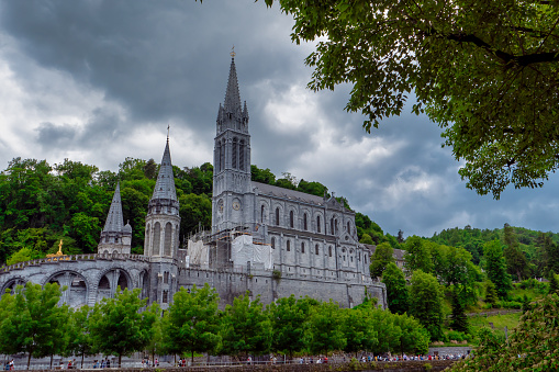 a view of the basilica of Lourdes, France