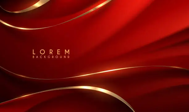 Vector illustration of Abstract red waved background with golden elements