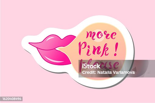 istock Sticker with lips and chewing gum bubble. 1620408496