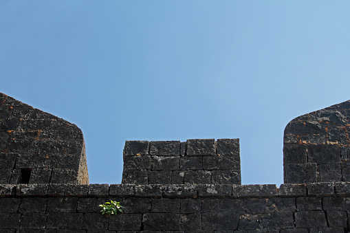 Fortifications at Panhala fort, Kolhapur, Maharashtra. Panhala fort also known as Panhalgad, Pahalla and Panalla is located in Panhala, 20 kilometres northwest of Kolhapur in Maharashtra, India.
