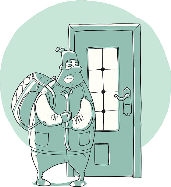 Criminal breaks the door Vector illustration. Easy recoloring wrongdoer stock illustrations
