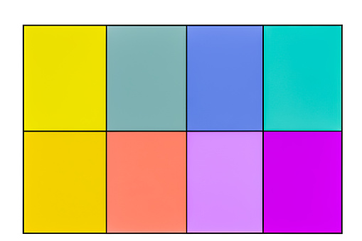 The picture shows a grid of multicolored geometric squares for selecting colors to decorate the picture in the children's art subject.