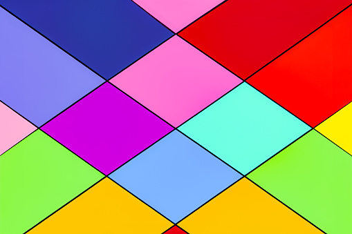 The picture shows a grid of multicolored geometric squares for selecting colors to decorate the picture in the children's art subject.