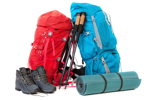 Hiking gear, isolated over white background