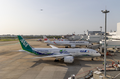 Fukuoka, Japan - April 17, 2023 : Fukuoka Airport in Kyushu, Japan. Fukuoka Airport is the fourth busiest passenger airport in Japan.