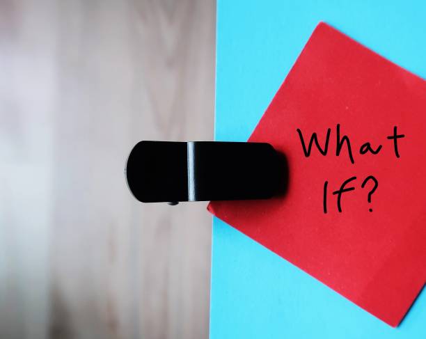 istock Blue note with handwritten text WHAT IF?, Concept of asking questions to help spark the innovative ideas, to imagine something different and to generate solution or how to make it real. 1620480056