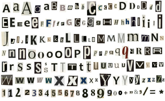 Entrega del periódico, revistas alfabeto con números y símbolos photo