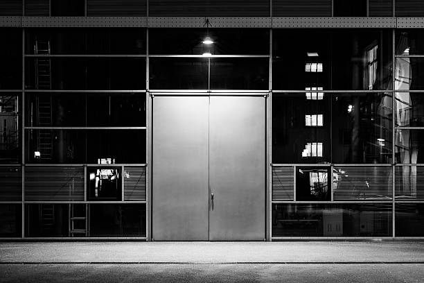 Metal door, architectural detail - black and white