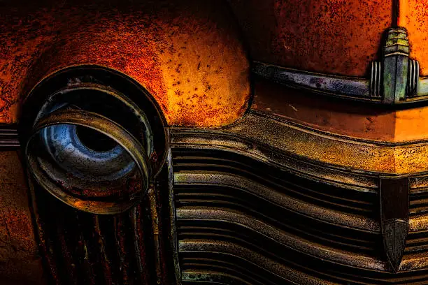 Old Rusted American Car, Front Detail, 1941 Oldsmobile Series 60