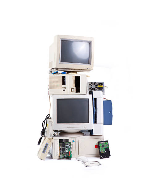 electronic waste old computer parts isolated on white background recycling computer electrical equipment obsolete stock pictures, royalty-free photos & images