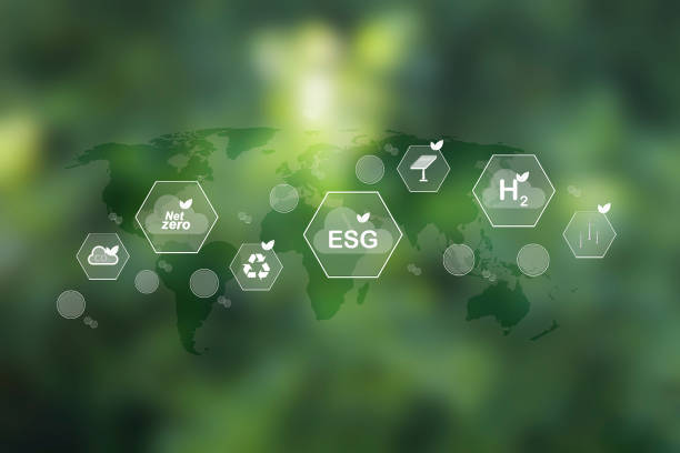 istock Green forest icons with environment icons of esg, co2, and net zero technology environment. Corporate Sustainable Environment 1620533415