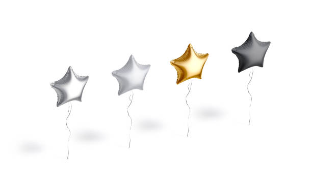 istock Blank black, silver and gold star balloon flying mockup, isolated 1620533850