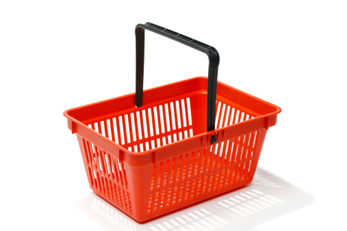 Red shopping basket, isolated on white background