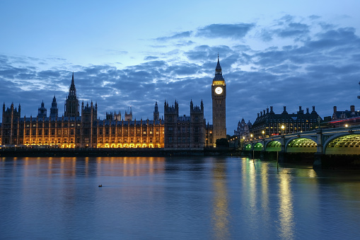 London Big Ben Westminster bridge evening blue hour