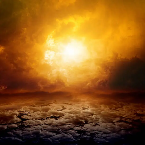 Dramatic apocalyptic background, mayan end of world, red sunset, armageddon, hell