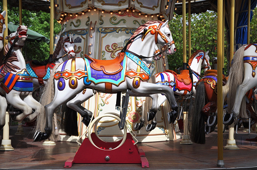 Horses on a carnival Merry Go Round.