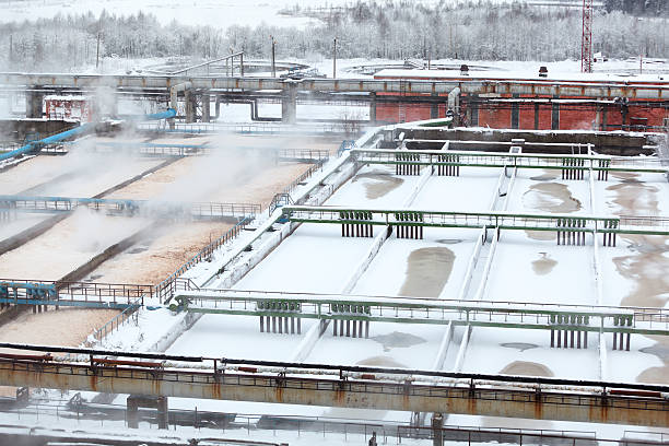 istock Snow-covered aeration basins in sewerage treatment plant 162056757