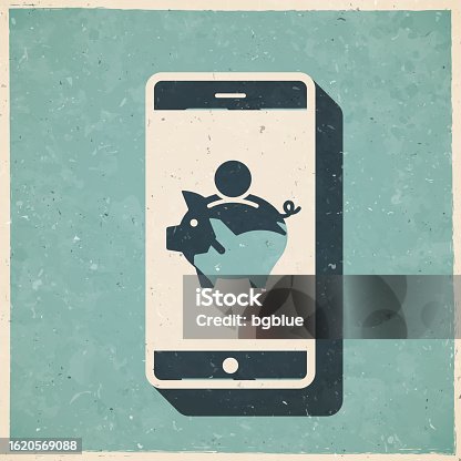 istock Smartphone with piggy bank. Icon in retro vintage style - Old textured paper 1620569088