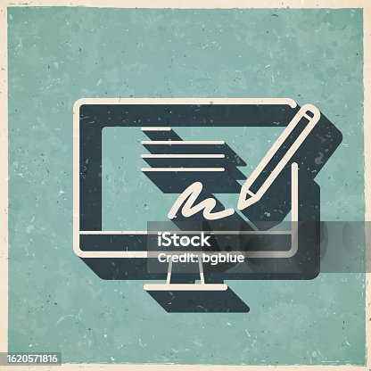 istock Electronic signature on desktop computer. Icon in retro vintage style - Old textured paper 1620571816