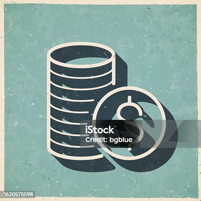 istock Dollar coins stack. Icon in retro vintage style - Old textured paper 1620575598