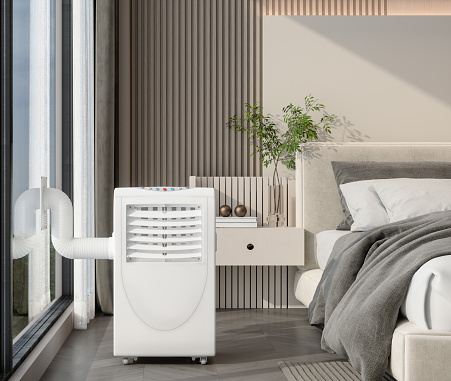 Close-up View Of Portable Air Conditioner In Bedroom