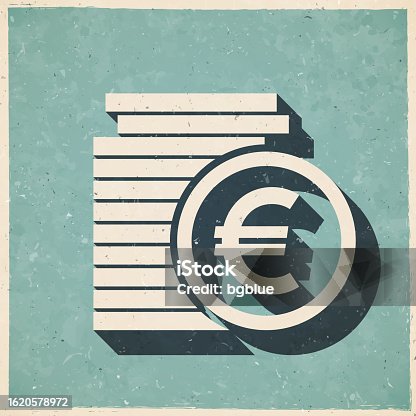 istock Euro coins stack. Icon in retro vintage style - Old textured paper 1620578972