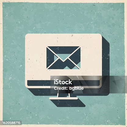 istock Desktop computer with email message. Icon in retro vintage style - Old textured paper 1620588715