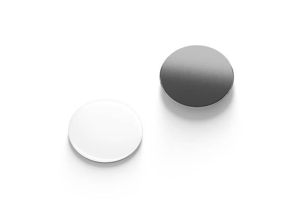 istock Blank black and white round fridge magnet mockup, side view 1620588740