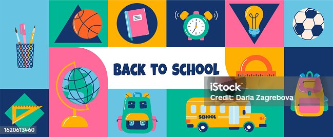 istock Abstract geometric modern design. Back to school. Vector illustration for poster and flyer 1620613460