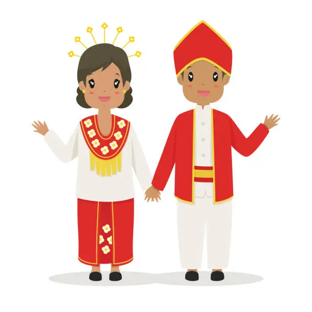 Vector illustration of Cute Couple Wearing Maluku, Indonesia Traditional Dress Vector