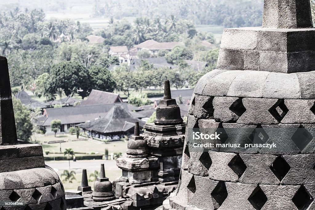Templo de Borobudur ao nascer do sol. Yogyakarta, Java, na Indonésia. - Royalty-free Arruinado Foto de stock