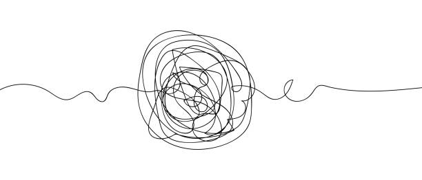 istock Handwriting doodles. Sketch. A ball of tangled doodles. Threadlike lines with a beginning and an end 1620653646