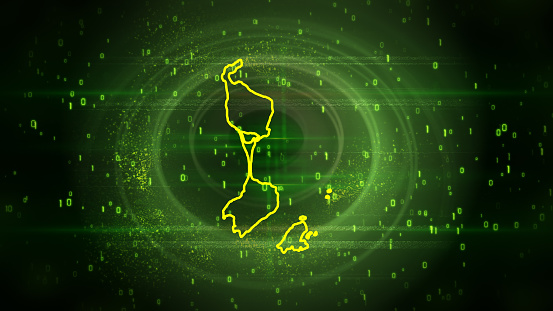 Saint Pierre and Miquelon Map on Digital Hi tech Technology Background
