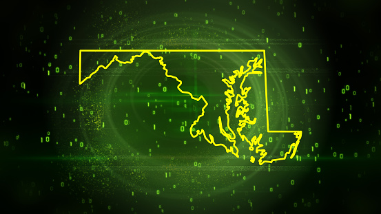 Maryland State (USA) Map on Digital Hi tech Technology Background
