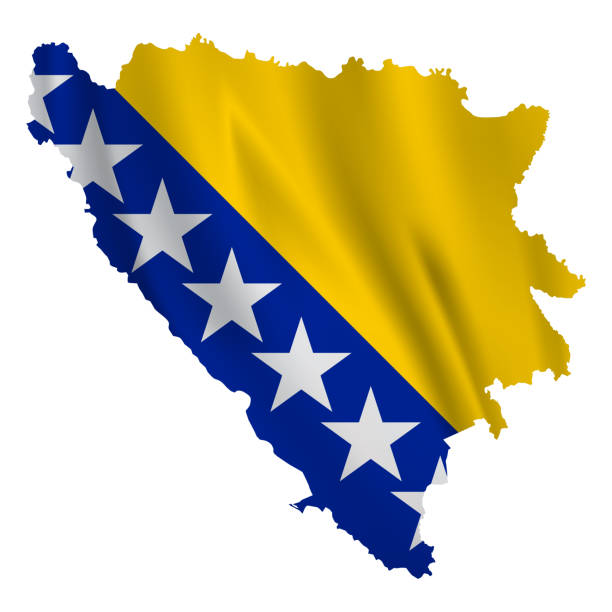 istock Bosnia and Herzegovina map with waving flag isolated on white background 1620656852