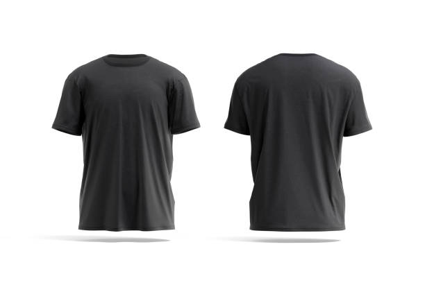 Blank black oversize t-shirt mockup, front and back view stock photo