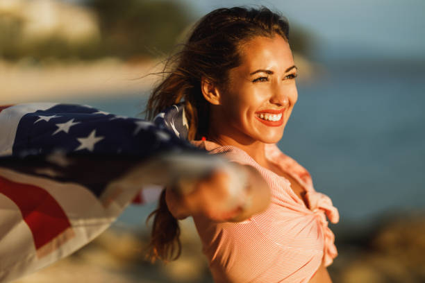 Young Woman With American National Flag