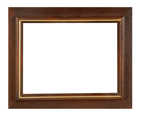 Empty wooden photo frame on white background