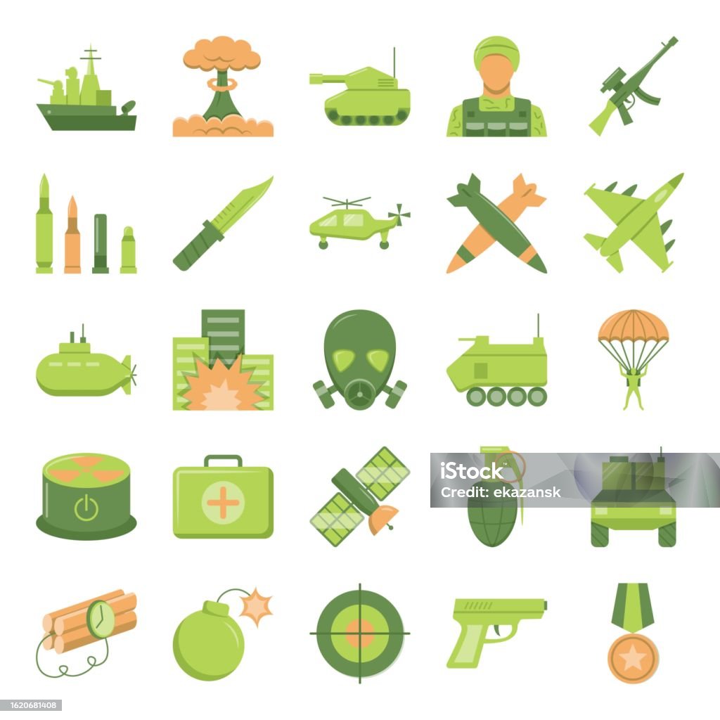 Military Weapons Flat Icon Set Stock Illustration Download Image Now