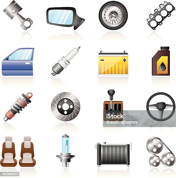 Detailed Car Parts Icons Stock Illustration - Download Image Now - Car, Vehicle Part, Battery