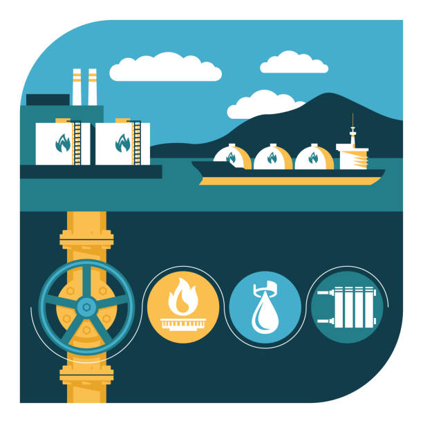 ilustrações de stock, clip art, desenhos animados e ícones de liquefied gas transportation and distribution - liquid natural gas