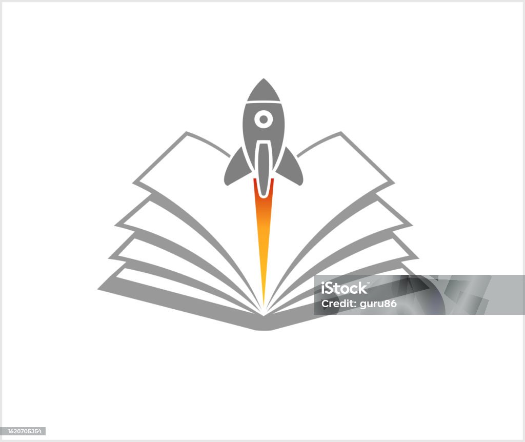 Creative Lunched Rocket On An Open Book Vector Design Icon Symbol Stock
