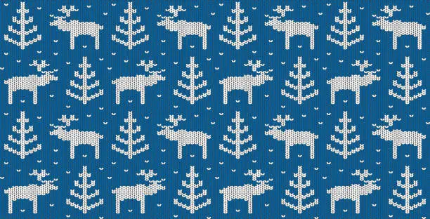 Vector illustration of Christmas seamless pattern blue sweater with deer