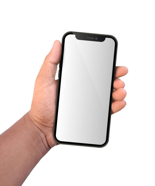 POV of a man looking at iphone mobile in his hand. mockup, mock-up for presentation. studio shot of an apple phone with blank screen, iphone 12, 12pro, 11, x, 11pro dummy mock up.